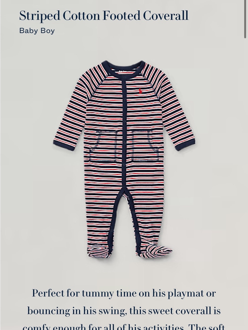 Polo by Ralph Lauren Navy, White & Red Striped Footed One-Piece